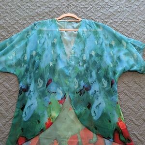 Flowy Sheer Kimono Cardigan with Abstract Print